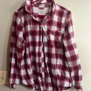 Aeropastale flannel Large plaid red white boyfriend fit pocket fall long sleeve